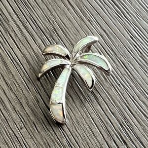 Sterling Silver (925) Palm Tree Pendant with white Opal insets.